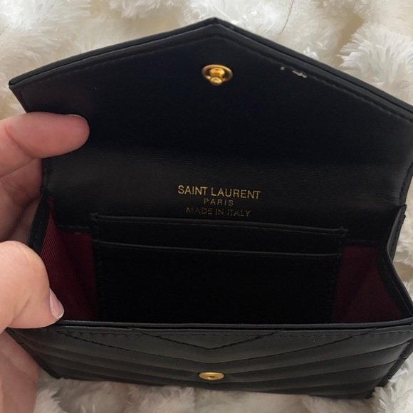 Yves Saint Laurent Black Chevron Wallet with Gold Logo - Picture 2 of 4